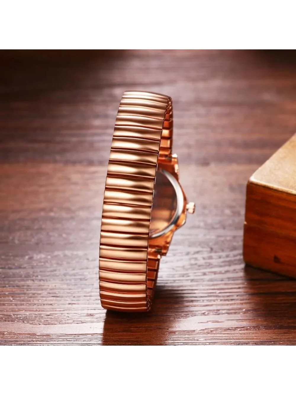 Women's Rose Gold Analog Quartz Bling Elastic Stretch Band Octagonal Wrist Watch